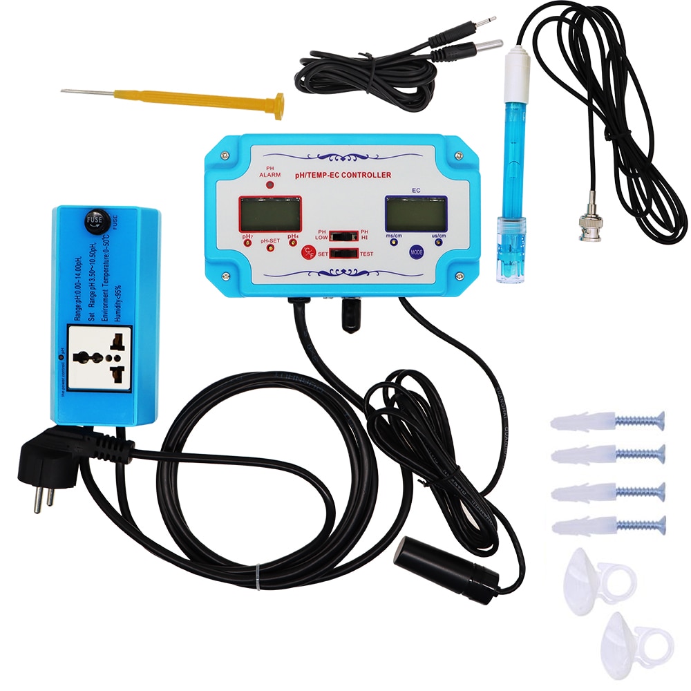 PH-2823 3 in 1 pH/TEMP/EC Controller pH Water Quality Detector  Relay Plug Repleaceable Electrode BNC Type Probe Water Tester