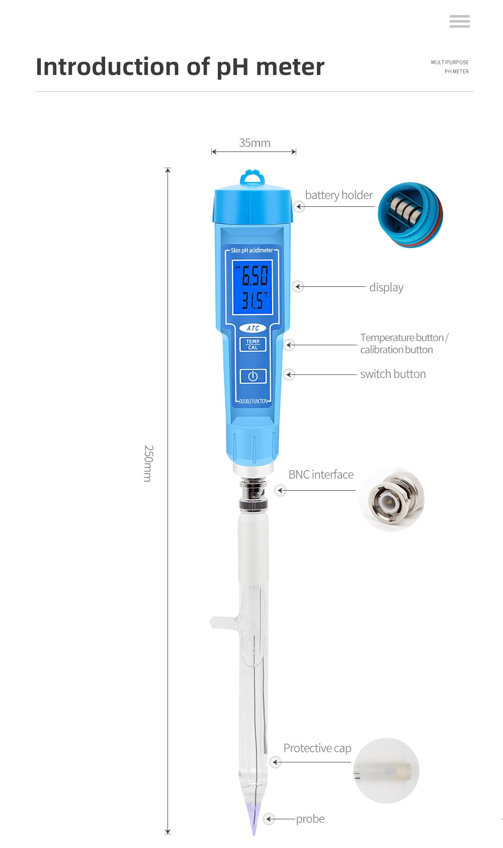 PH-61181 Digital PH Meter Acidimeter Analyzer Water Quality Tester Replaceable PH Probe for Soil Cheese Creams Meat Milk