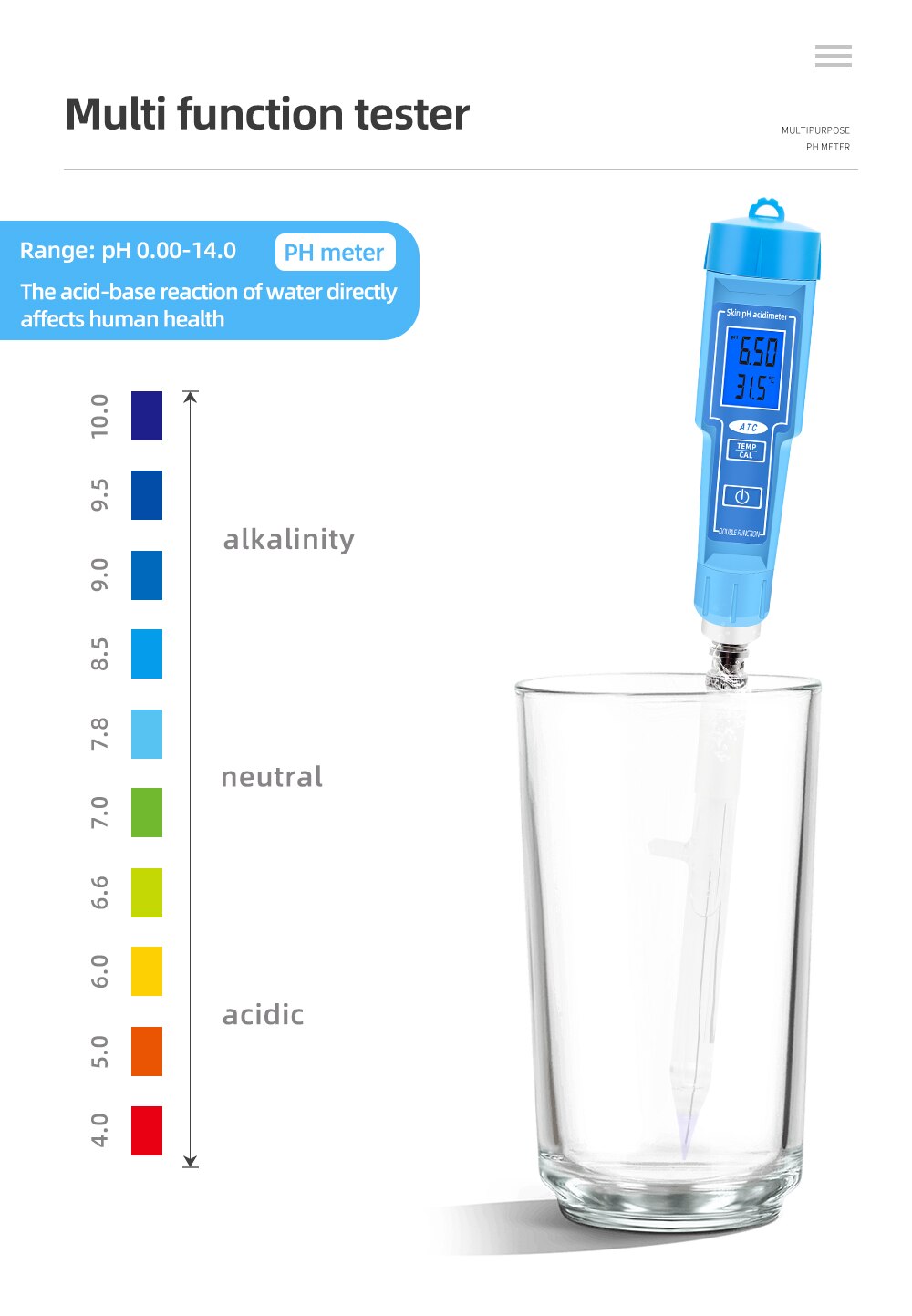 PH-61181 Digital PH Meter Acidimeter Analyzer Water Quality Tester Replaceable PH Probe for Soil Cheese Creams Meat Milk