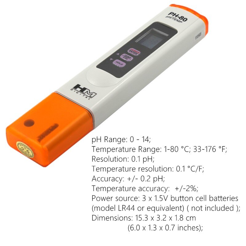 PH-80 2 in 1 ATC HM Digital pH and Temperature HydroTester with One-touch automatic digital calibration and Datahold