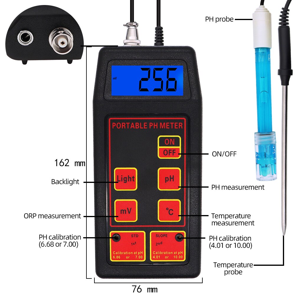 pH-8424 pH/ORP/TEMP Meter High Accuracy 3 in 1 Portable with Replaceable pH & ORP Electrodes Temperature Probe