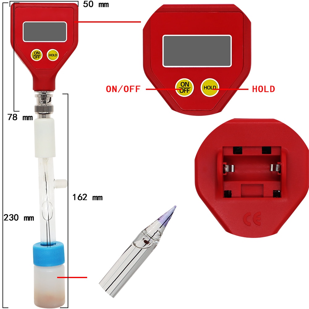 PH-98108 pH Meter Sharp glass Electrode Measuring Range 0.00 To 14.00 pH for Water Food Cheese Milk Soil pH Test