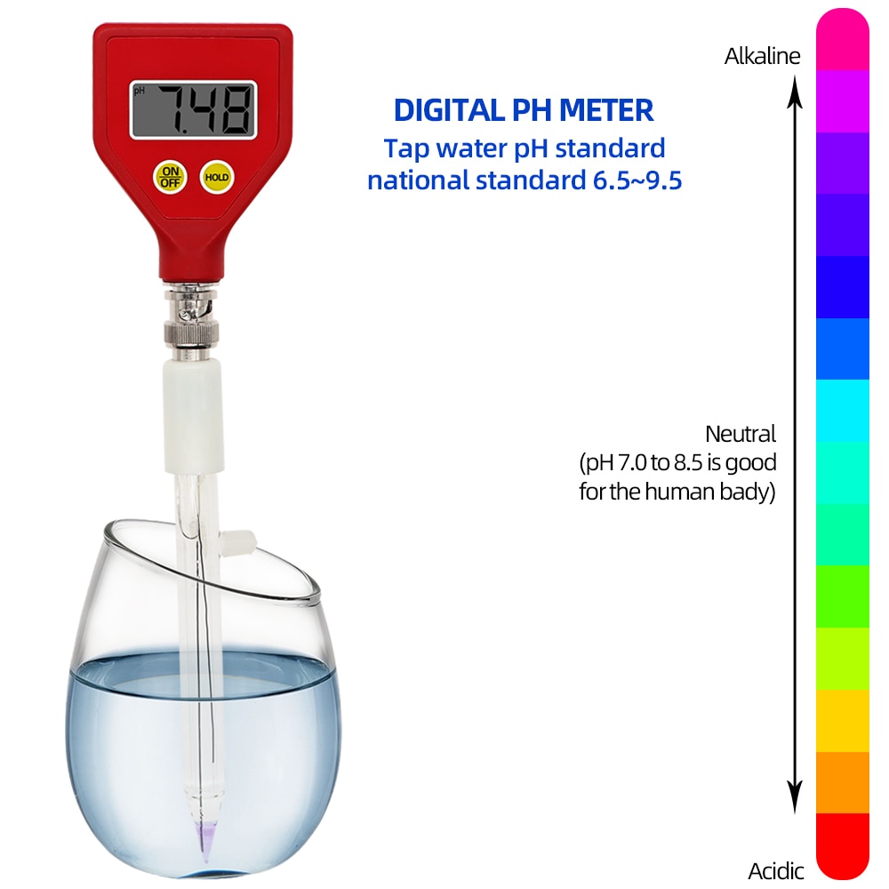 PH-98108 pH Meter Sharp glass Electrode Measuring Range 0.00 To 14.00 pH for Water Food Cheese Milk Soil pH Test