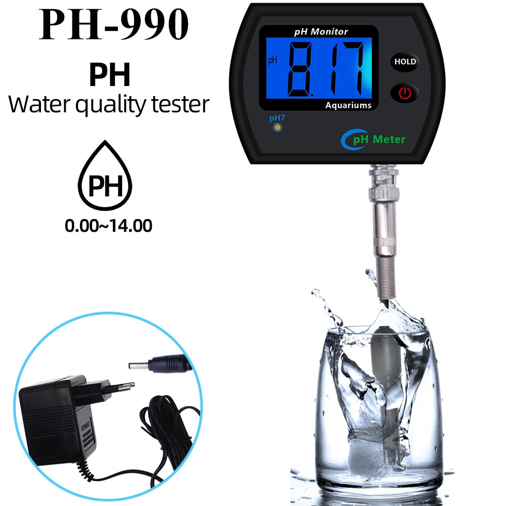 PH-990 Multi-parameter Online pH Meter Water Quality Monitor Tester for Aquarium Acidometer with EU plug