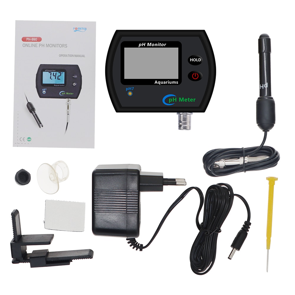 PH-990 Multi-parameter Online pH Meter Water Quality Monitor Tester for Aquarium Acidometer with EU plug
