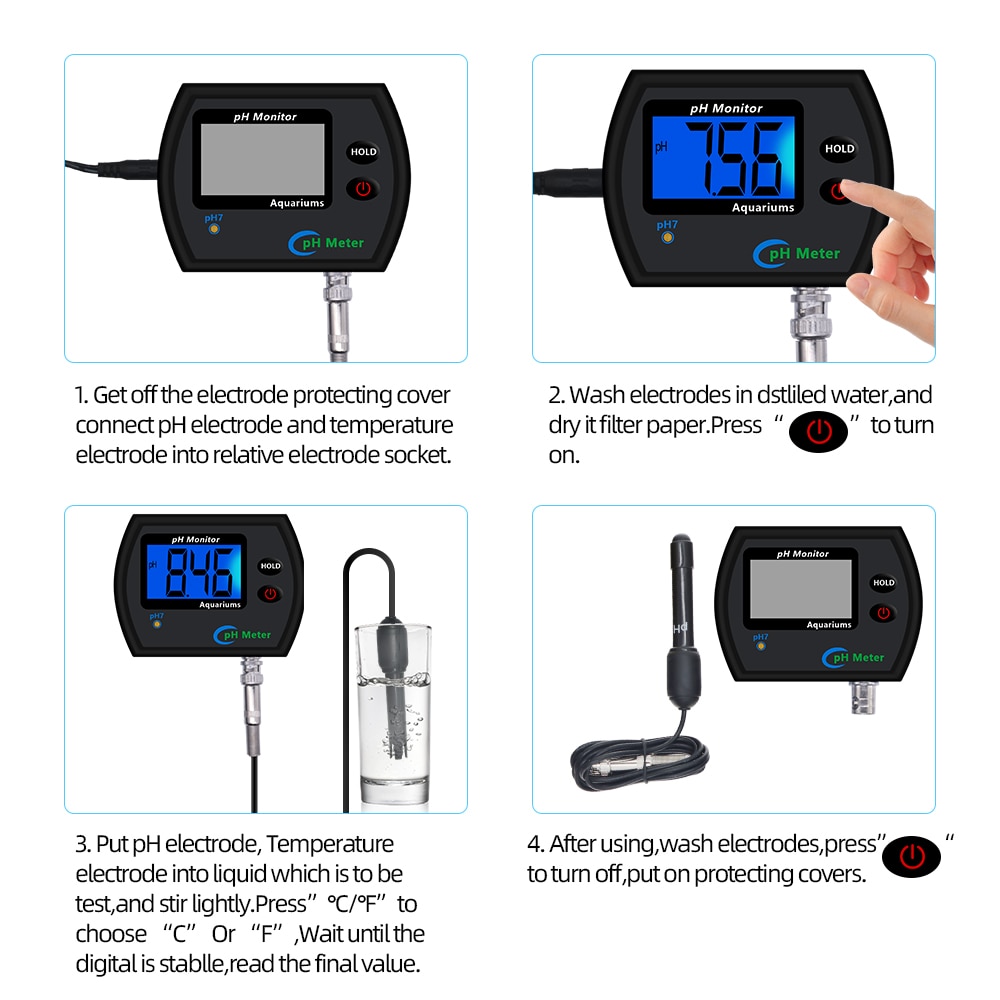 PH-990 Multi-parameter Online pH Meter Water Quality Monitor Tester for Aquarium Acidometer with EU plug