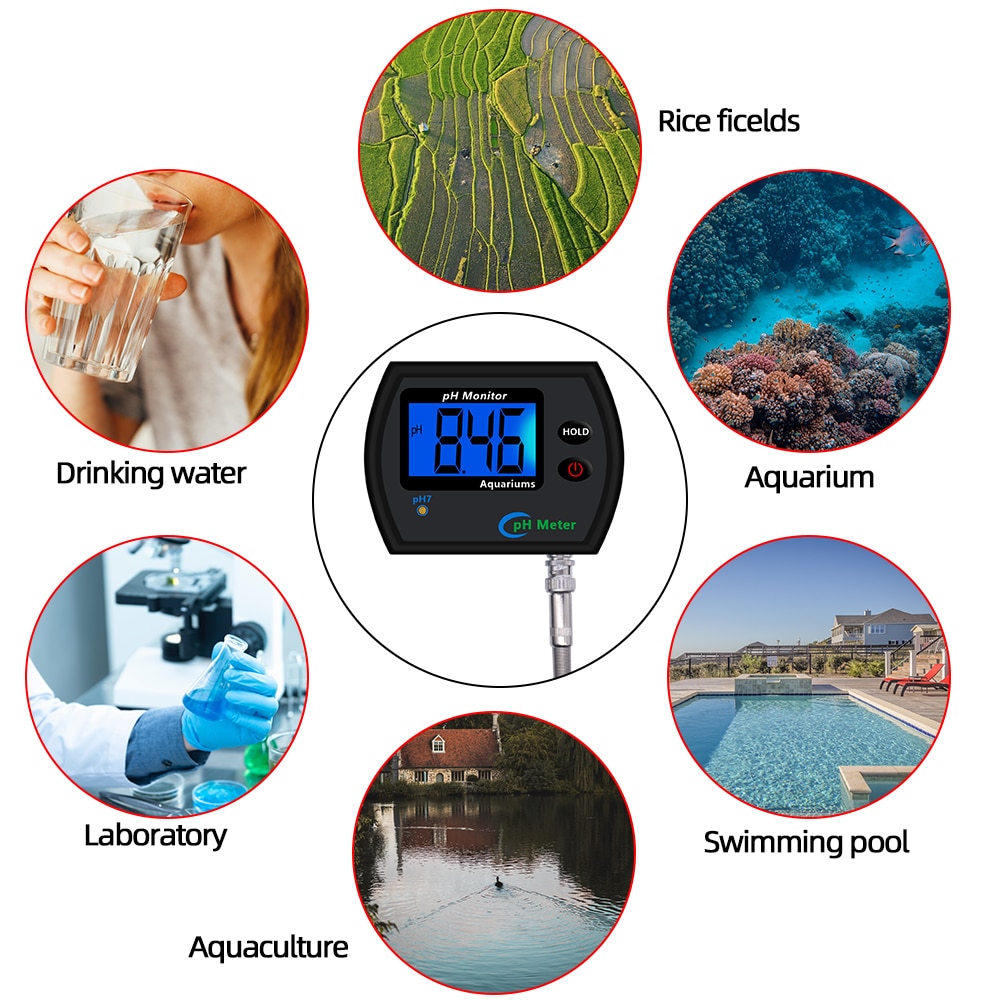PH-990 Multi-parameter Online pH Meter Water Quality Monitor Tester for Aquarium Acidometer with EU plug