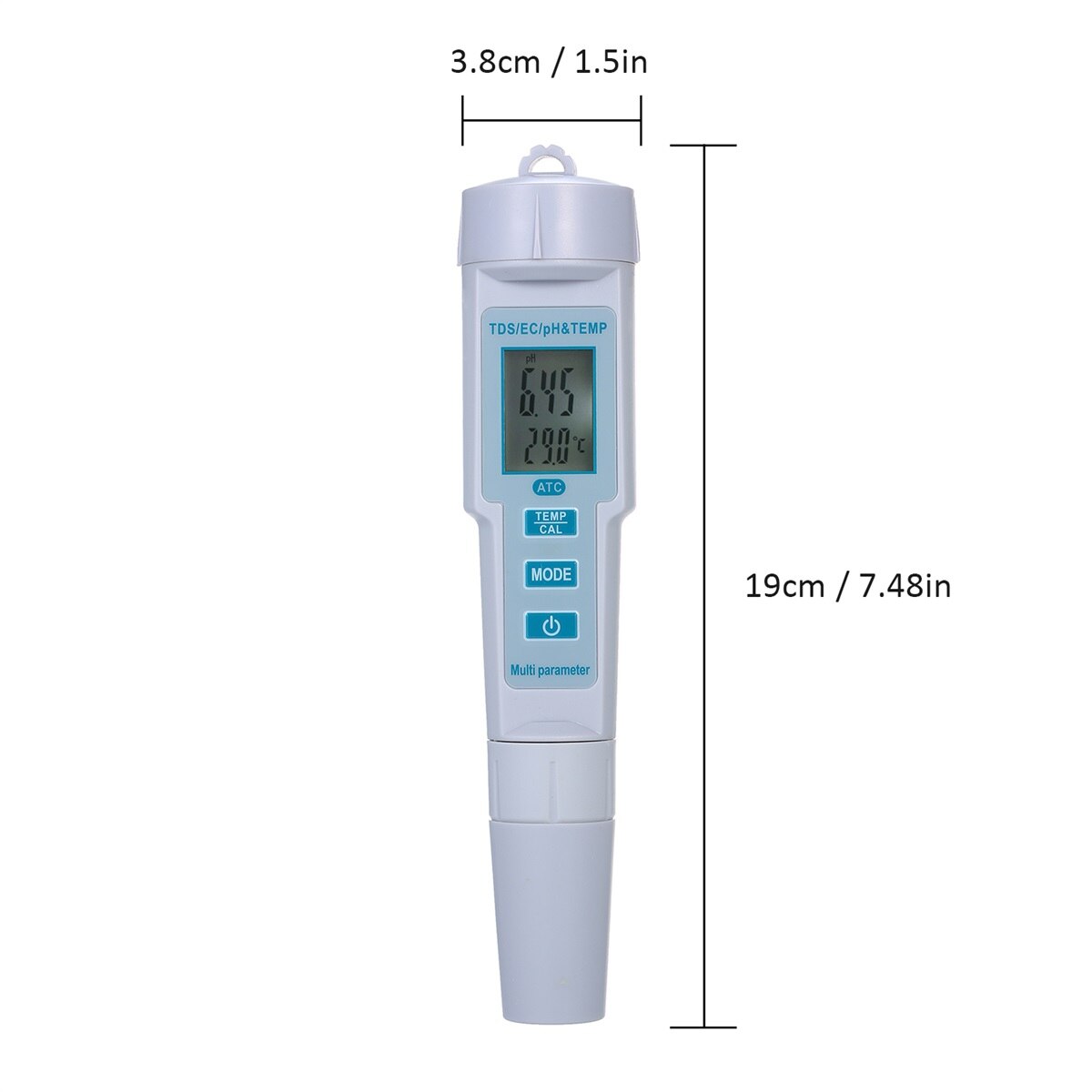 4 in 1 Water Quality Tester pH/EC/TDS/Temperature Meter IP55 Waterproof Automatic Shutdown Backlight Display Tester White PH-686