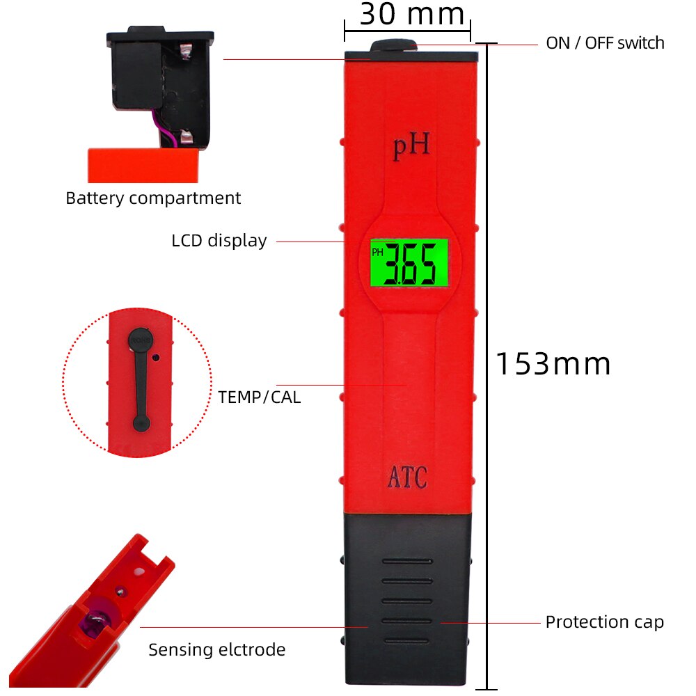 Ph meter tester with backlight detected Original Pocket Pen type monitor Drinking Water Quality Analysis