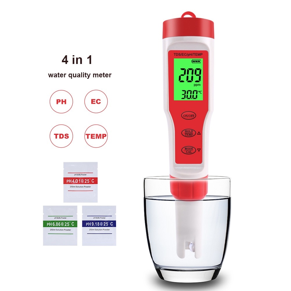 New TDS PH Meter PH/TDS/EC/Temperature Meter Digital Water Quality Monitor Tester for Pools, Drinking Water, Aquariums
