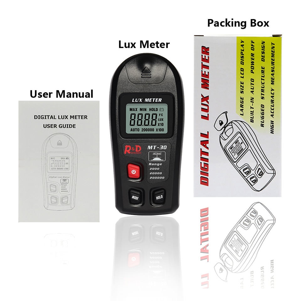 MT30 Photometer Tester Enviromental Testing Lux Meter 0~200,000lux Range Light Meter Pocket Design Illuminometer Lux/fc