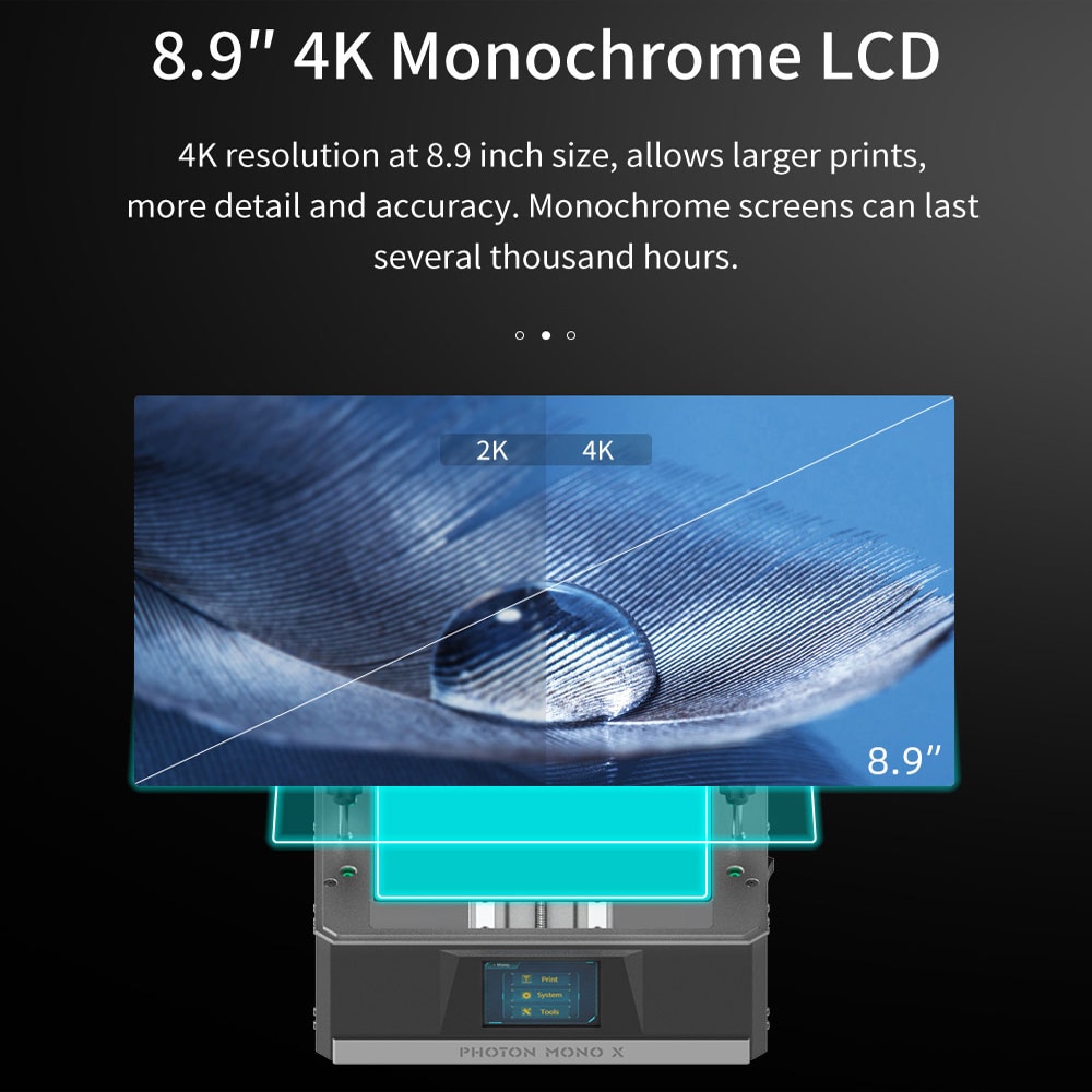 Photon Mono X 3D Printer 8.9 inch 4K Monochrome LCD UV Resin Printers 3D Printing High Speed APP Control SLA 3D Printer