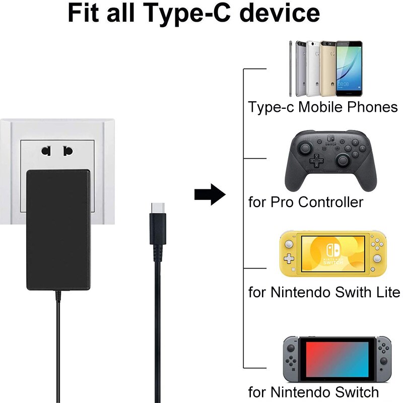 Plug AC Adapter Charger for Nintend Switch OLED Travel Home Charging USB Type C Power Supply for Nintend Switch