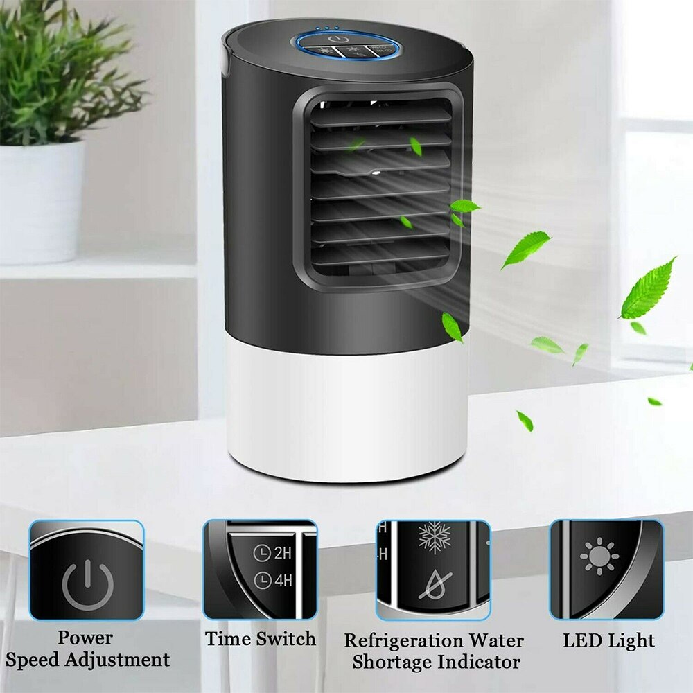 Portable Air Conditioner Fan Personal Mini Air Cooler Desk Humidifier Misting Timing Fan with 7 Color LED Lights for Home Office