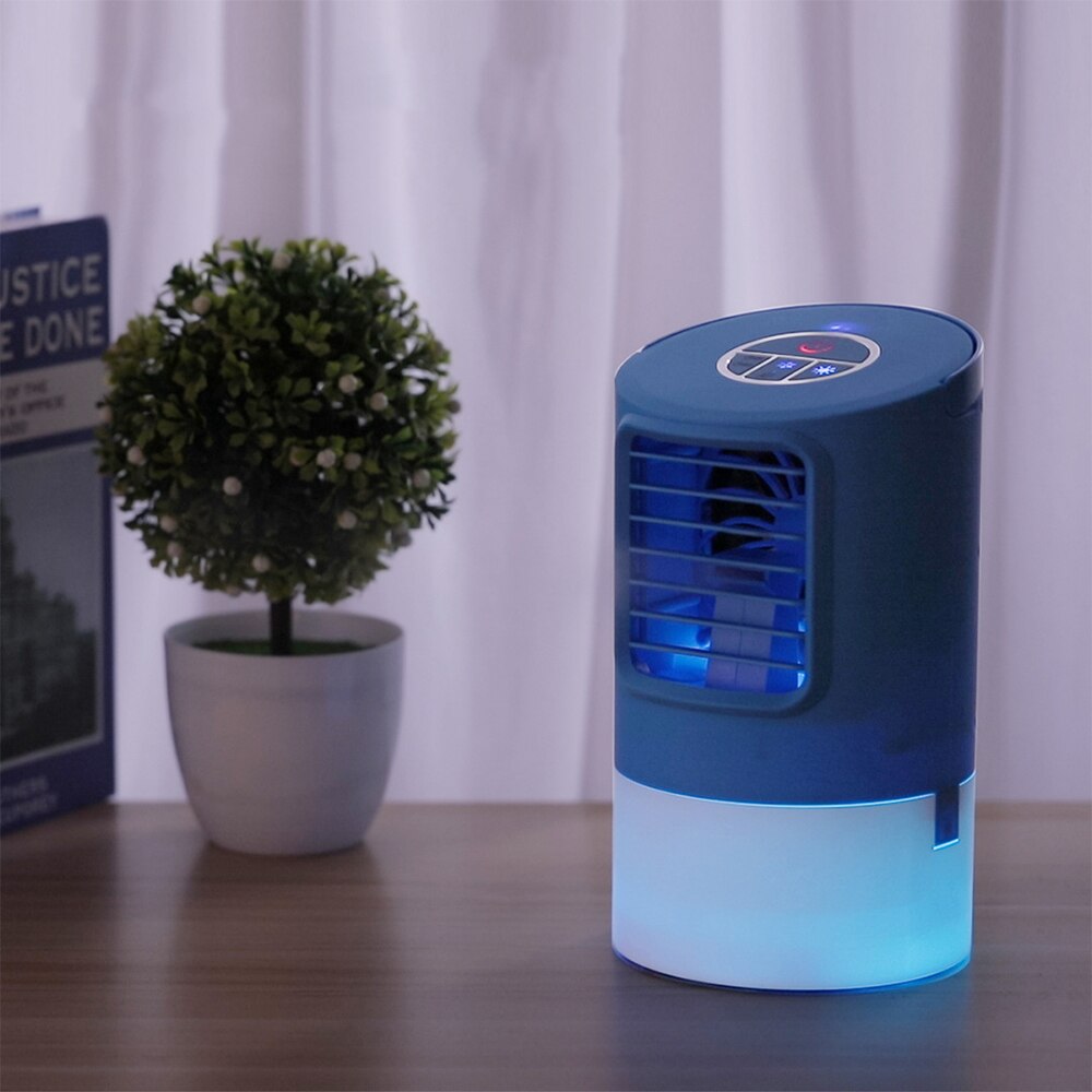 Portable Air Conditioner Fan Personal Mini Air Cooler Desk Humidifier Misting Timing Fan with 7 Color LED Lights for Home Office