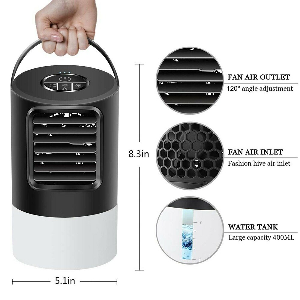 Portable Air Conditioner Fan Personal Mini Air Cooler Desk Humidifier Misting Timing Fan with 7 Color LED Lights for Home Office