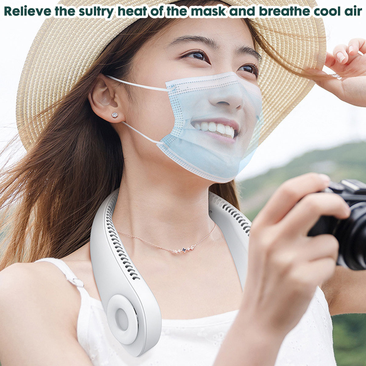 Portable Bladeless Neck Fan USB Rechargeable Mute Sports Fans 3 Speed Lazy Neckband Fan Cooling Air Summer Outdoor Wearable Fan