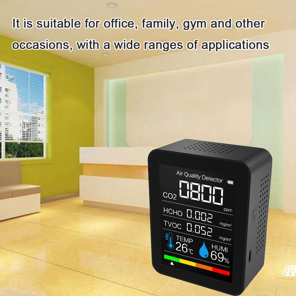 Portable CO2 Detector Air Quality Intelligent Temperature Humidity Sensor Tester Carbon Dioxide Monitor TVOC Formaldehyde HCHO