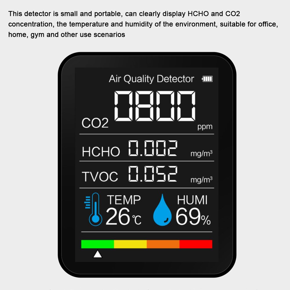 Portable CO2 Detector Air Quality Intelligent Temperature Humidity Sensor Tester Carbon Dioxide Monitor TVOC Formaldehyde HCHO