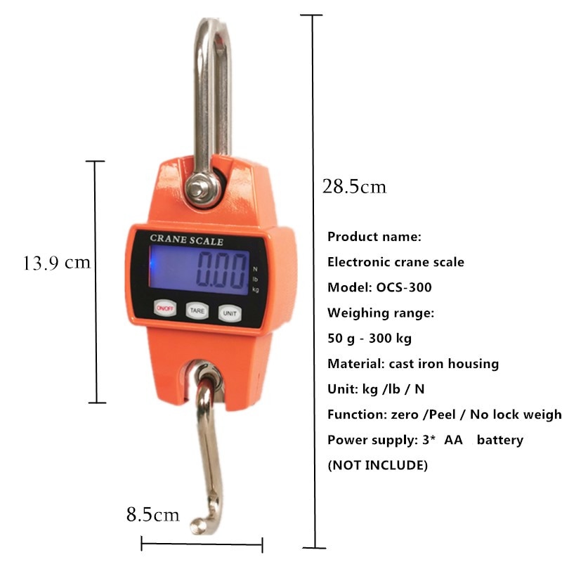 Crane Scale Weight 300kg 150kg/50g 200kg/100g 500kg/100g Heavy Duty Hanging Hook Scales Portable Digital Stainless Steel 40%off