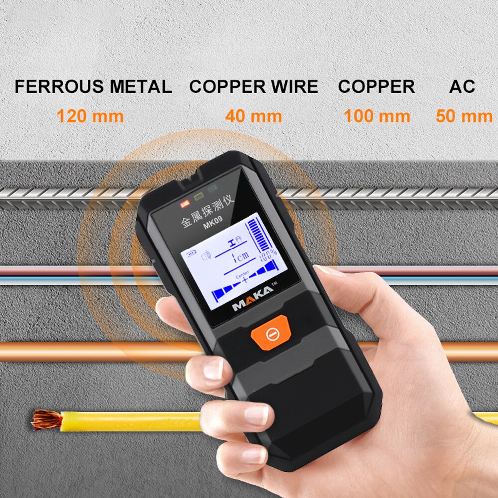 MK09 High Accuracy Portable LCD Backlight Display Infrared Metal Detector Metal Objects Steel Wire Copper Tube Finder