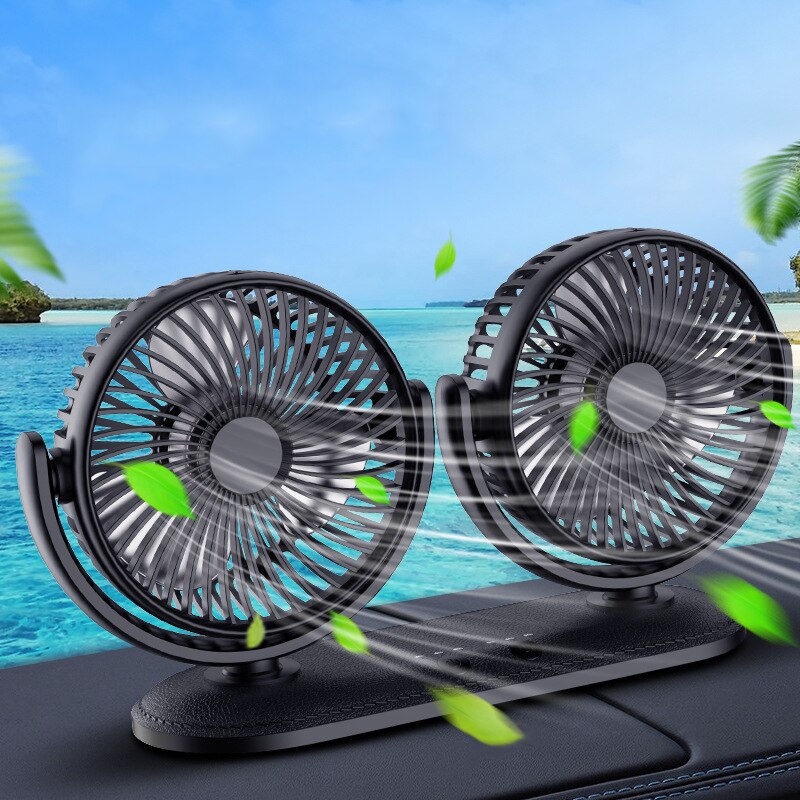 12/24V Portable Mini Car Fan 360 Degree All-Round Adjustable Auto Air Cooling Dual Head Usb Fans Quiet Small Desktop Fan