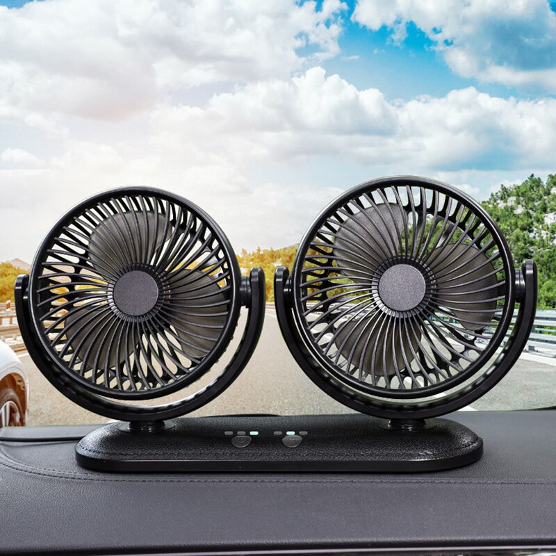 12/24V Portable Mini Car Fan 360 Degree All-Round Adjustable Auto Air Cooling Dual Head Usb Fans Quiet Small Desktop Fan