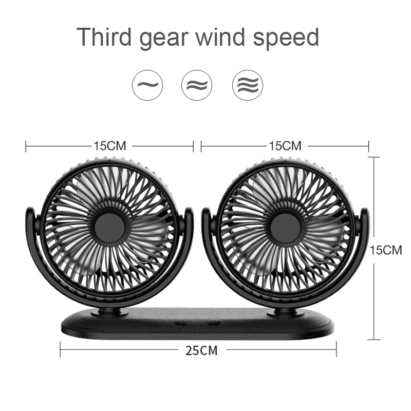 12/24V Portable Mini Car Fan 360 Degree All-Round Adjustable Auto Air Cooling Dual Head Usb Fans Quiet Small Desktop Fan