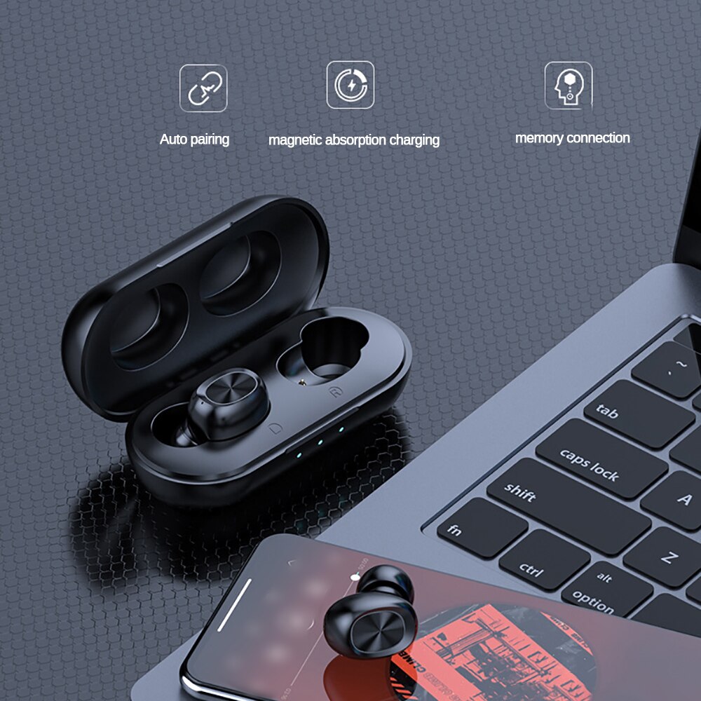 Portable Mini Sports Headphones TWS True Wireless Earphone Bluetooth 5.0 Earphones Touchable Gaming Headsets with Charge Box