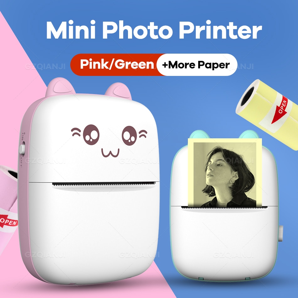 Portable Mini Wireless Thermal Photo Printer Pocket Cute Sticker Printers Paper Roll For Android iOS DIY Home Use Notes Printer