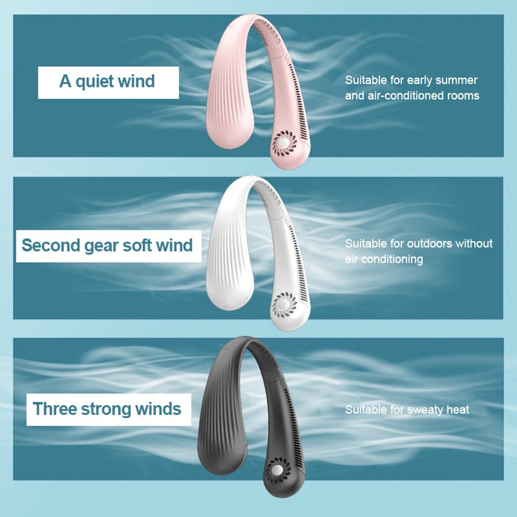 Portable Neck Fan Hands Free Personal Mini Bladeless Fans USB Rechargeable 2000mAh Neck Hang Fan Wearable Leafless Neck Fan