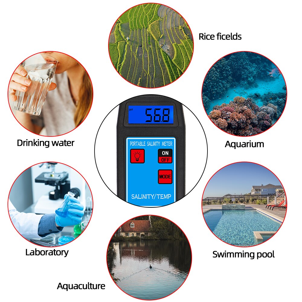 Portable Salinity Temp Meter Salinity-8425 Salinity Meter with Replaceable Probe Salinity Monitor for aquarium drinking