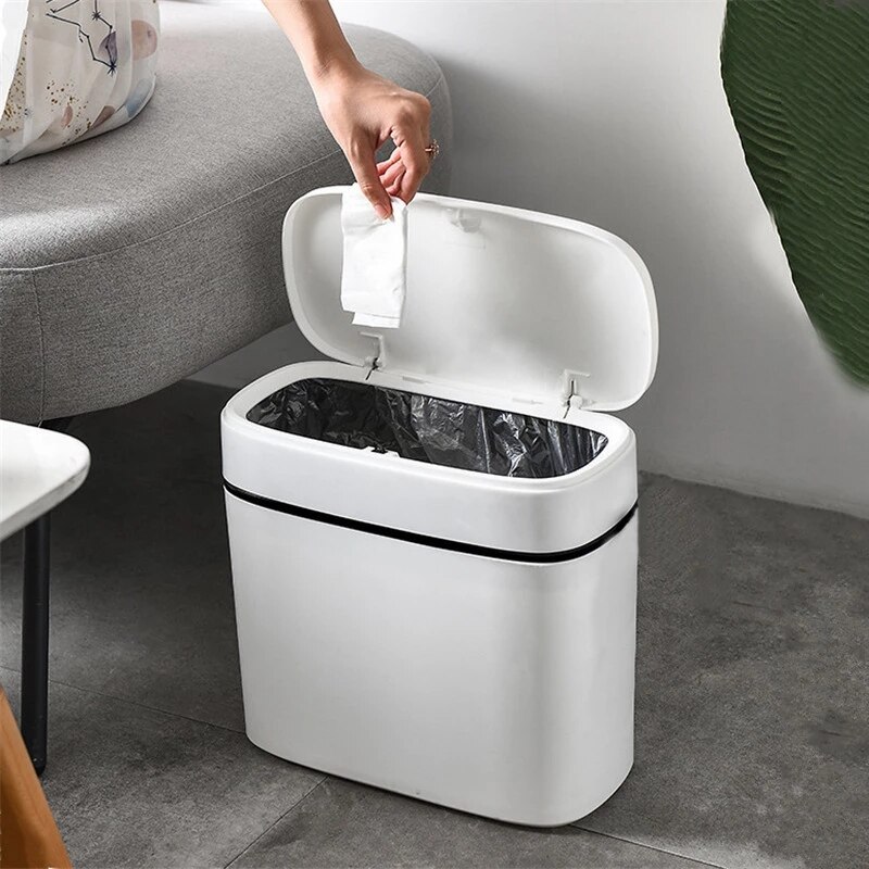 10/12/14L Press-Type Smart Trash Can Waterproof Waste Bins Household Bathroom Kitchen Trash Bag Holder Garbage Bin for Toilet