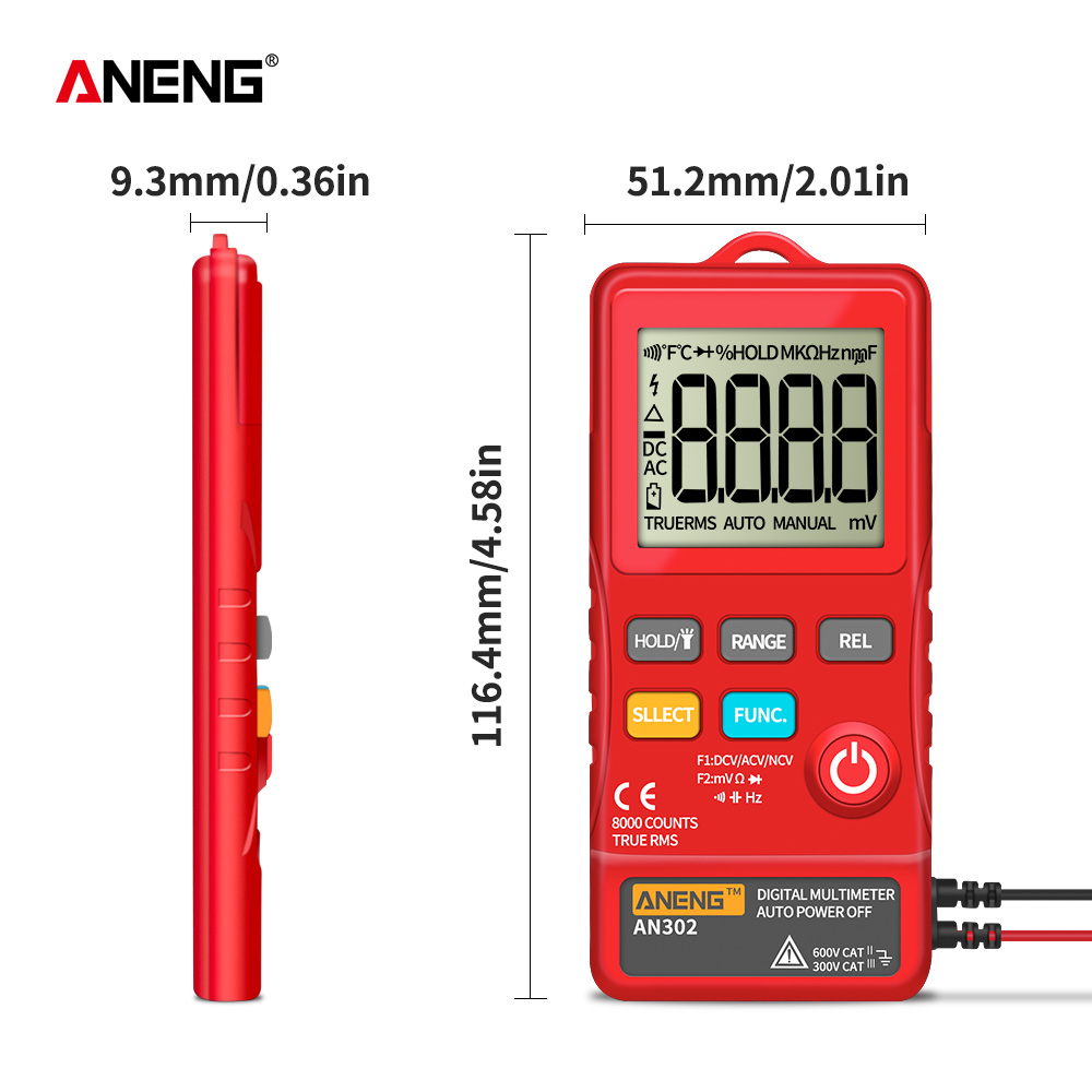 ANENG AN302 Profesional Digital Multimeter 7999 Display DC/AC Voltmeter Tester Capacitance Diode NCV Ohm Resistance Hz Test