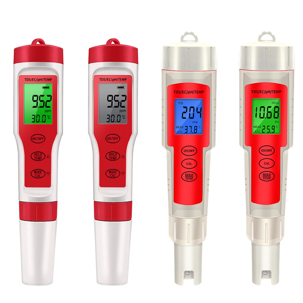 Professional 4 in 1 PH/TDS/EC/Temperature Meter Digital Water Quality Monitor Tester for Pools, Drinking Water, Aquariums