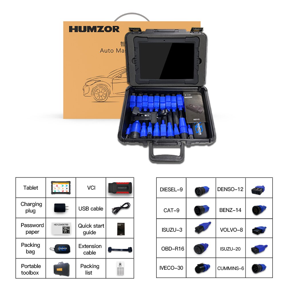 Humzor ND666 OBD2 Professional Automotive Heavy Truck Car Scanner Full System ABS/EPB/IMMO/OIL/Ode-meter Adjust Diagnostic Tool