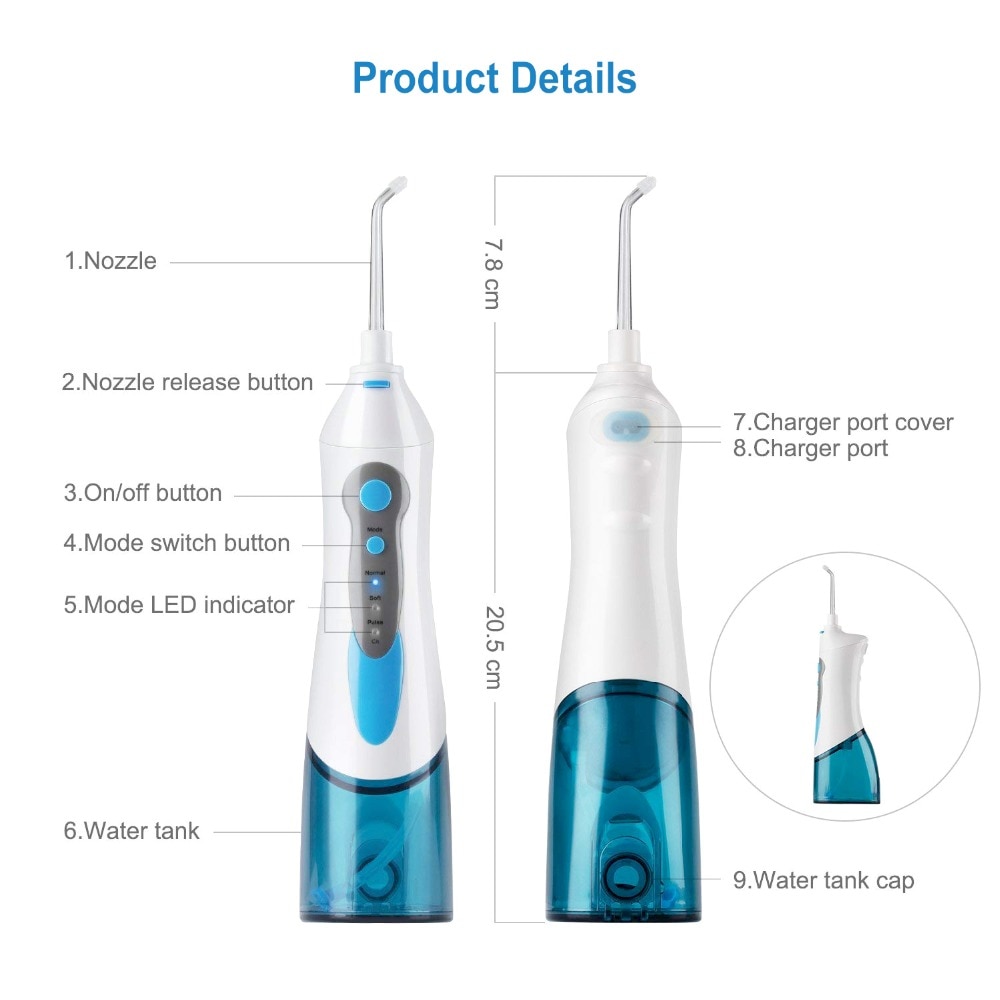 Professional Oral Irrigator Portable Cordless Water Flosser 180mL Rechargeable Electric Dental Irrigator 4 Rotatable Jet Tips