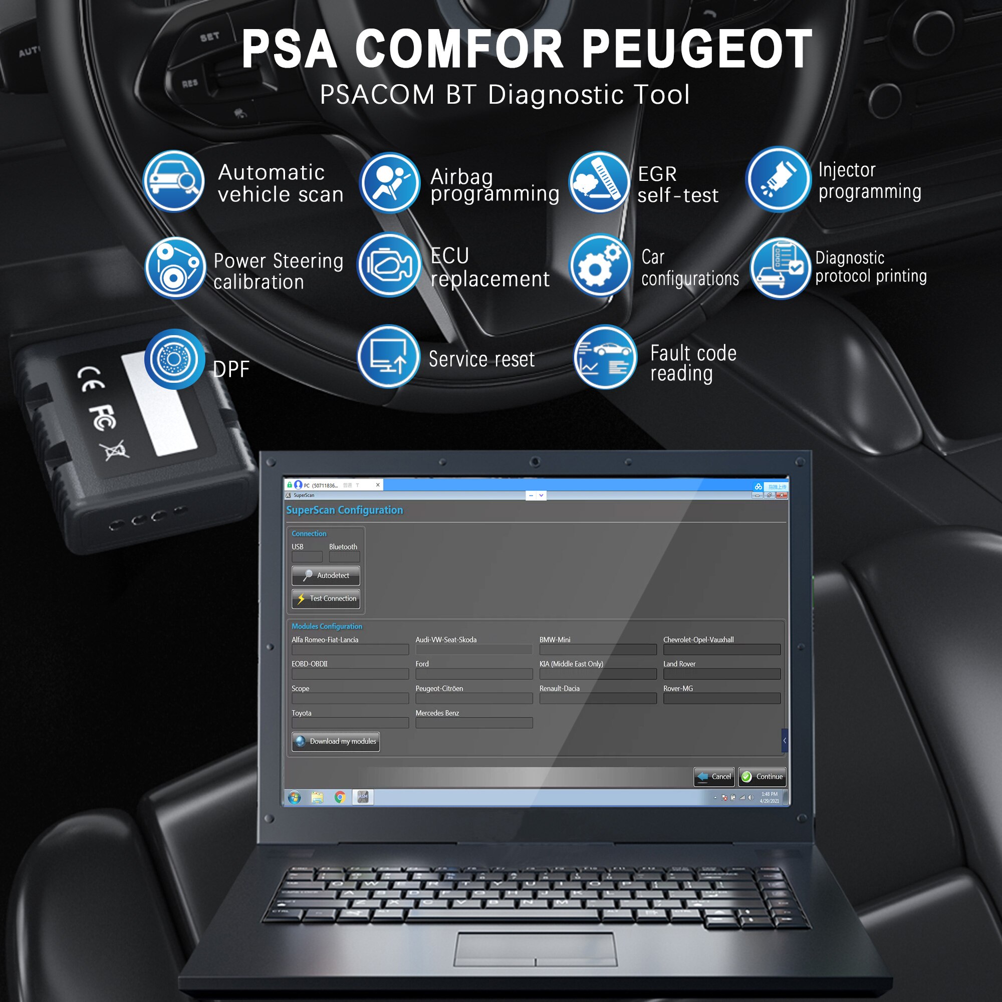 PSA-COM BT Interface OBD2 Diagnostic&Programming For Citroen/Peugeot Replace of Lexia 3 PP2000 PSACOM PSA COM Code Reader