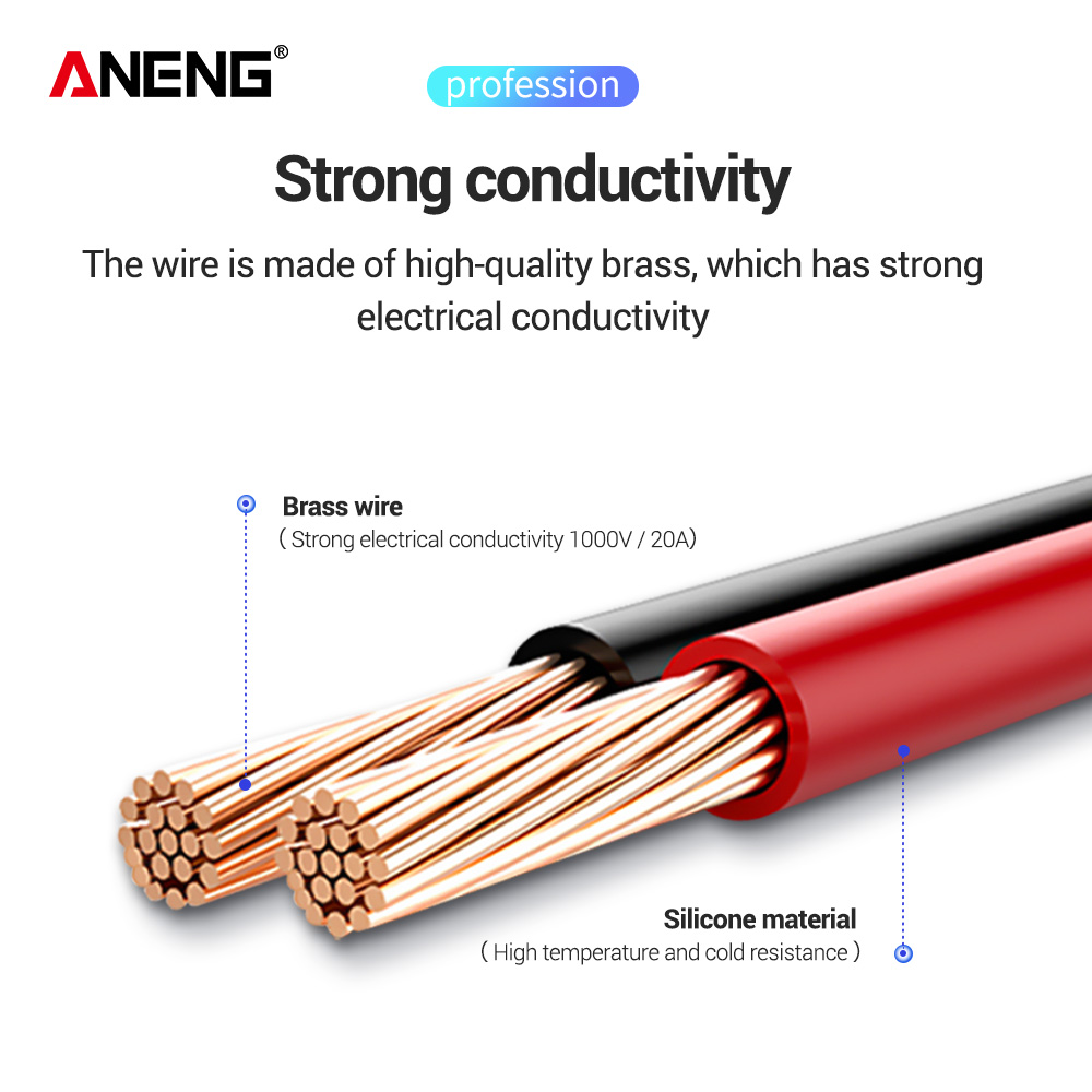 ANENG PT1033 Silicone Multimeter Test Lead + Crocodile Test Clip 1000V Flame Retardant Needle Probe