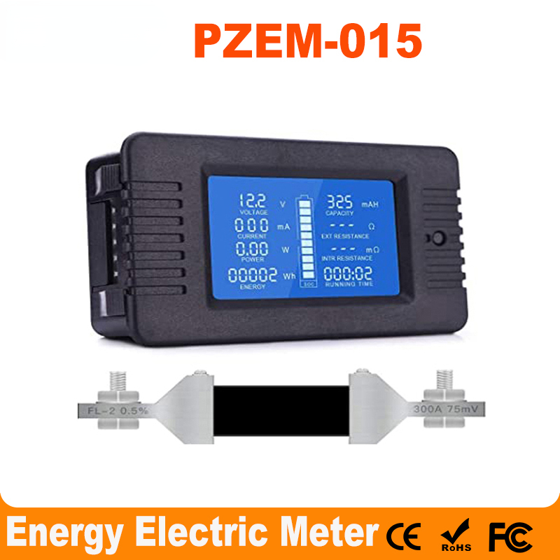 PZEM DC 0-200V 100A/300A 9 in 1 LCD Digital Display Multimeter Battery Monitor Power Energy Impedance Resistance Voltmeter 24-96