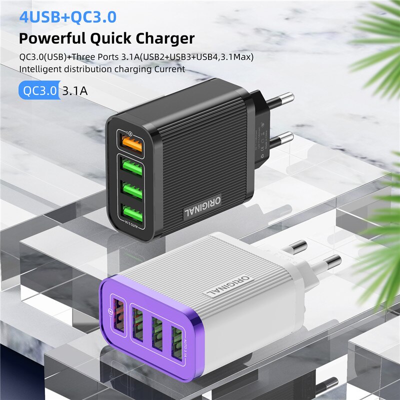 Quick Charge 3.0 Phone Charger 4 Port USB QC 3.0 Fast charger For iPhone 11 Xr Xiaomi Huawei Wall Travel Charger Adapter