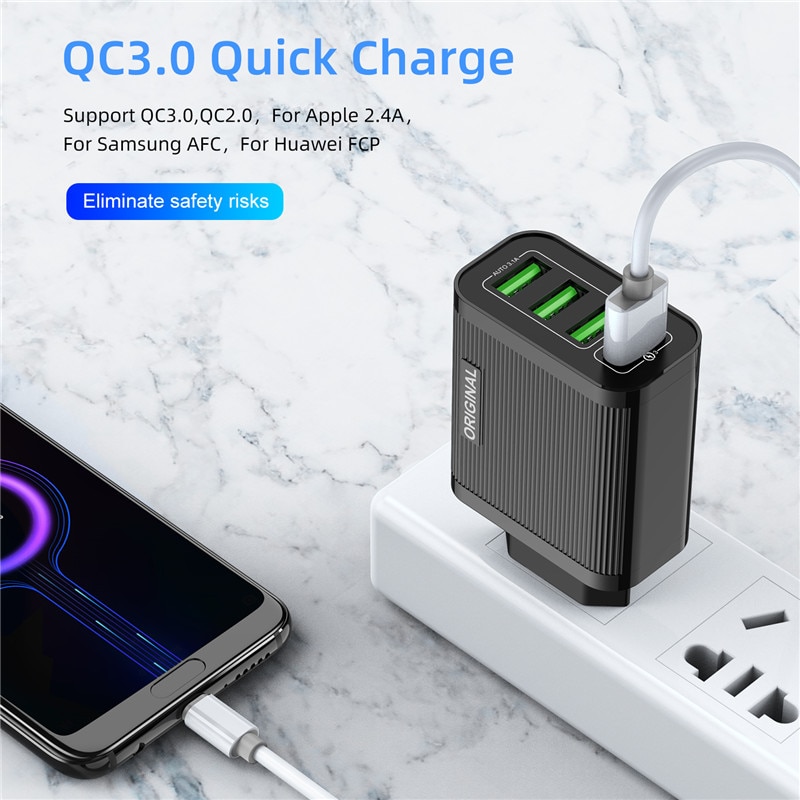 Quick Charge 3.0 Phone Charger 4 Port USB QC 3.0 Fast charger For iPhone 11 Xr Xiaomi Huawei Wall Travel Charger Adapter