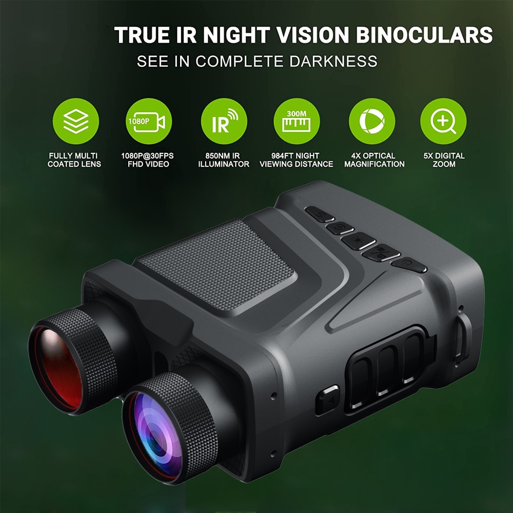 R12 Binoculars Night Vision Device Rechargeable 6W 850nm Infrared 1080P HD 5X Digital Zoom Hunting Telescope Photo Video Record