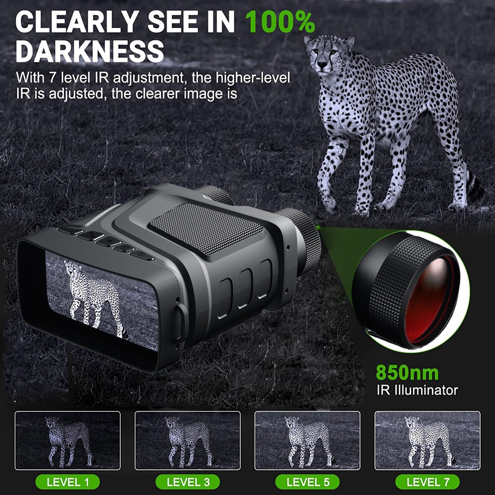 R12 Binoculars Night Vision Device Rechargeable 6W 850nm Infrared 1080P HD 5X Digital Zoom Hunting Telescope Photo Video Record