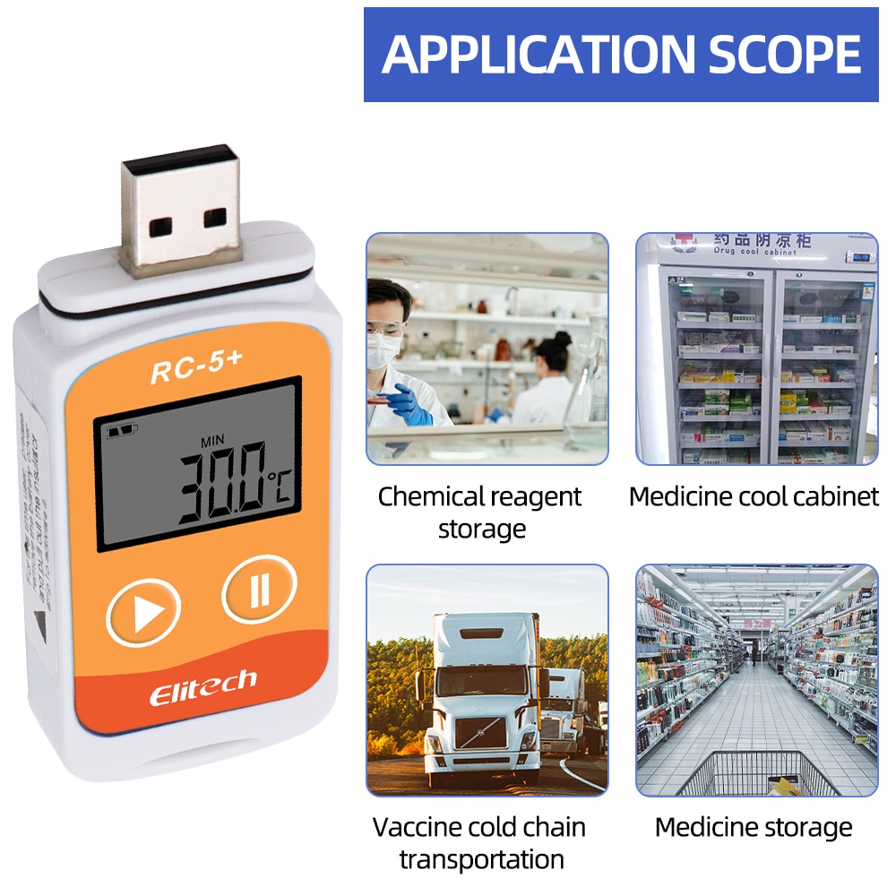 RC-5+ PDF Temperature Data Logger USB Data Logger Datalogger Recorder Upgrade for Refrigeration Cold Chain Transport Labs