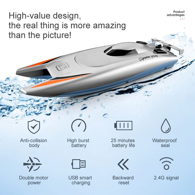 RC Toy 2.4G RC High Speed Racing Boat Waterproof Rechargeable Model Electric Radio Remote Control Speedboat Gifts Toys for boys