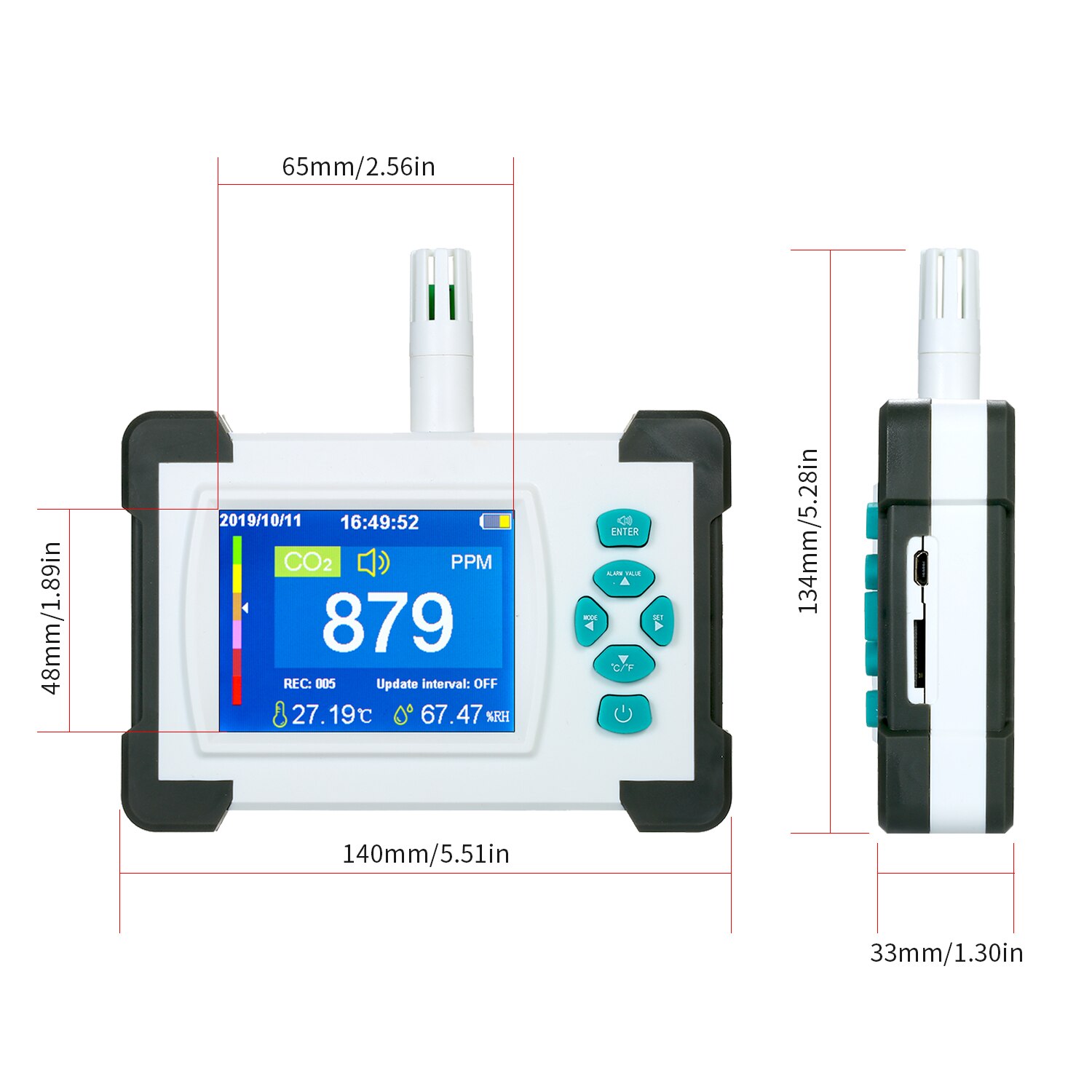 CO2 Meter Carbon Dioxide Detector with Rechargeable Battery Tester for Carbon Dioxide Air Quality Monitor medidor co2 with Case