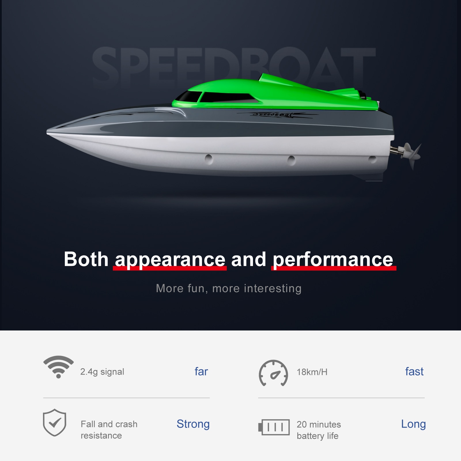 Rc Boat 2.4G High Speed 20km/h Remote Control Speed Boat Rechargeable Waterproof Anti-collision Protection Toys for Children