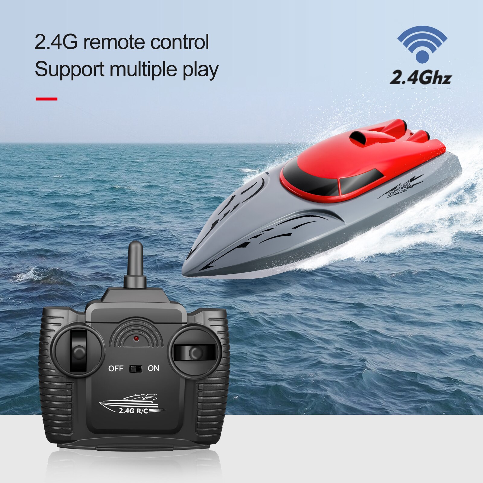 Rc Boat 2.4G High Speed 20km/h Remote Control Speed Boat Rechargeable Waterproof Anti-collision Protection Toys for Children