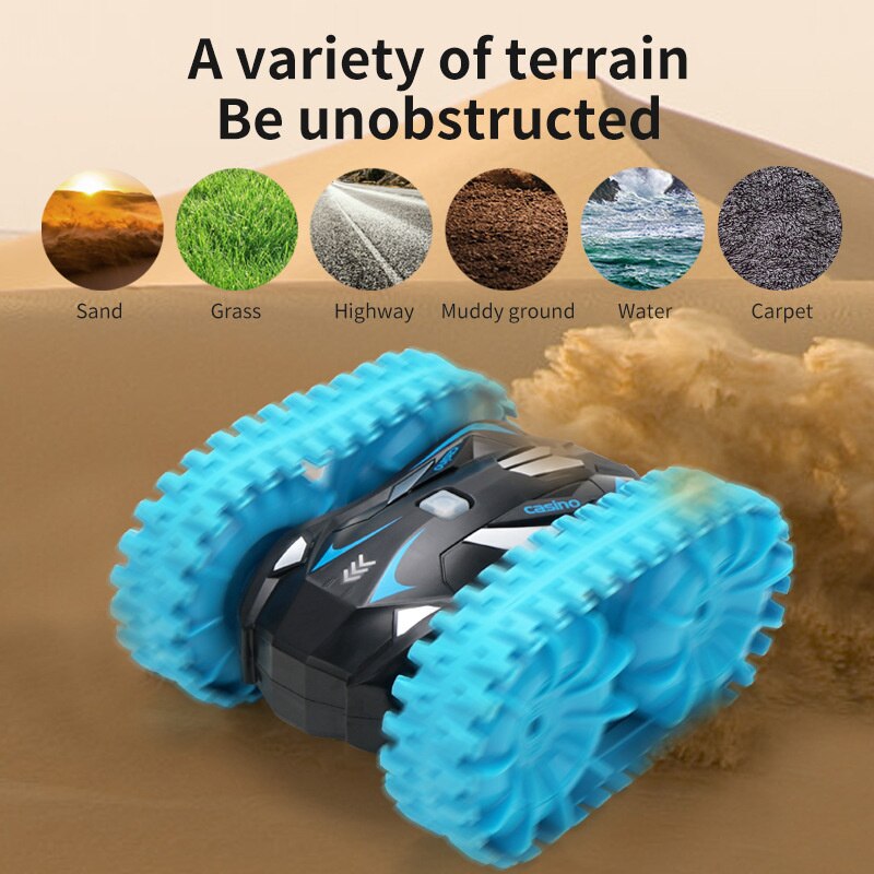 Remote Control Stunt Car RC Tank Off-road Vehicle Amphibious Double Side Waterproof 360 Rotate Driving Kids Toy For Boys Gifts